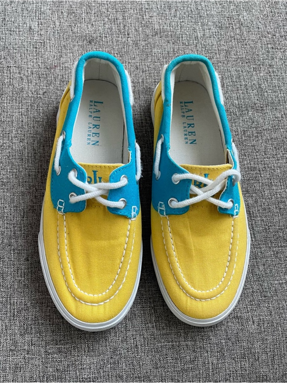 Lauren Ralph Lauren Yellow and Turquoise Canvas Boat Shoes